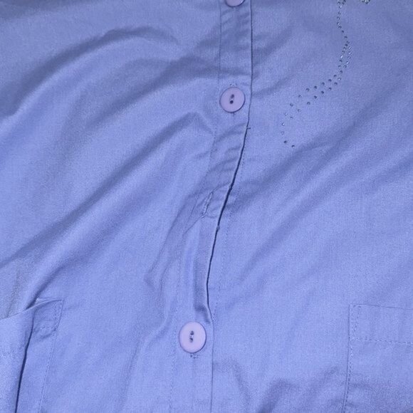 Angel Womens Light Blue Button-Up Scrub Jacket W/ Rhinestone Butterfly Design XS - Picture 6 of 10